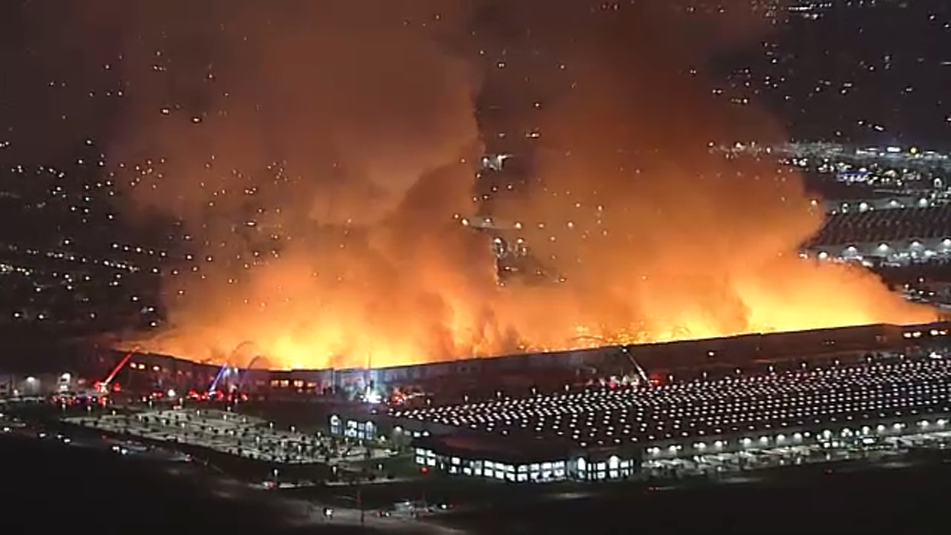 Image of the massive warehouse fire in Ontario, California.