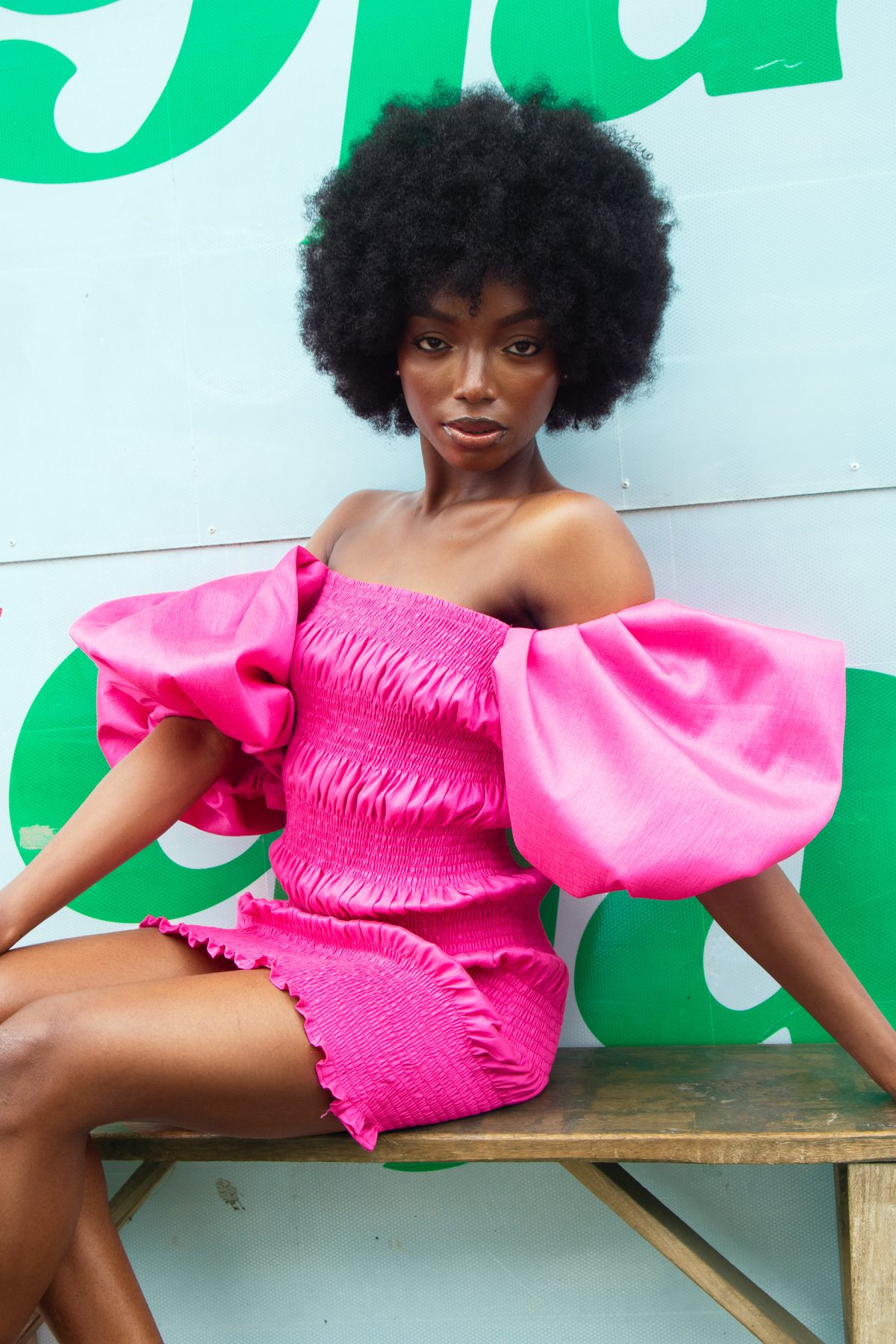 Mayowa photographed in African brand, Orire Official, by Hameed Akinwande on the streets of Lagos, Nigeria