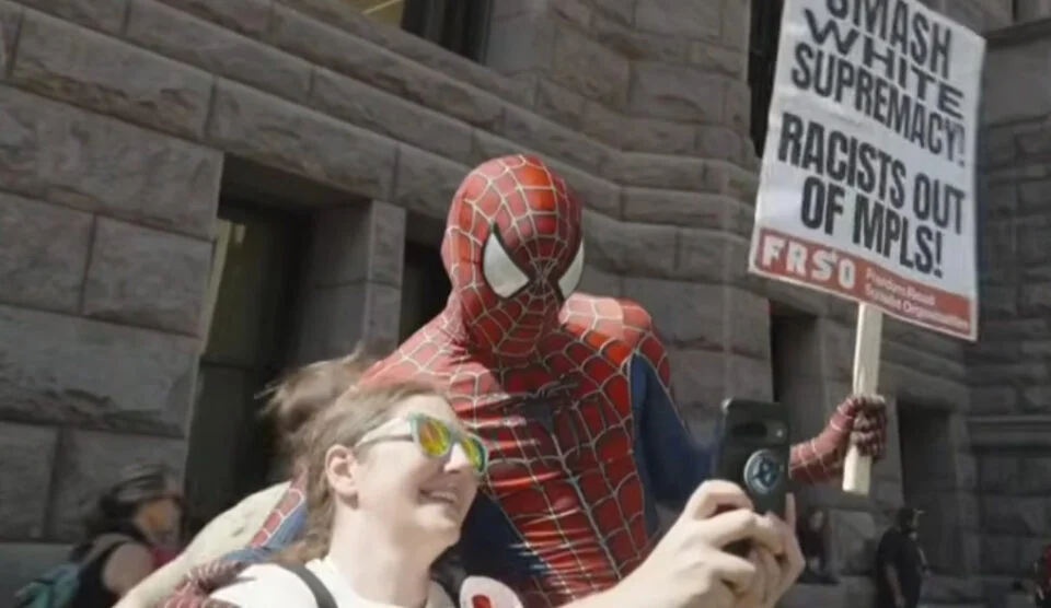 Spider-Man arrested in Minneapolis.